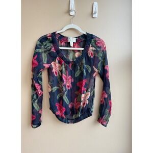 Lucky Brand x Dale Hope Silk Peasant Top – Women's XS – Y2K Floral Sheer Blouse
